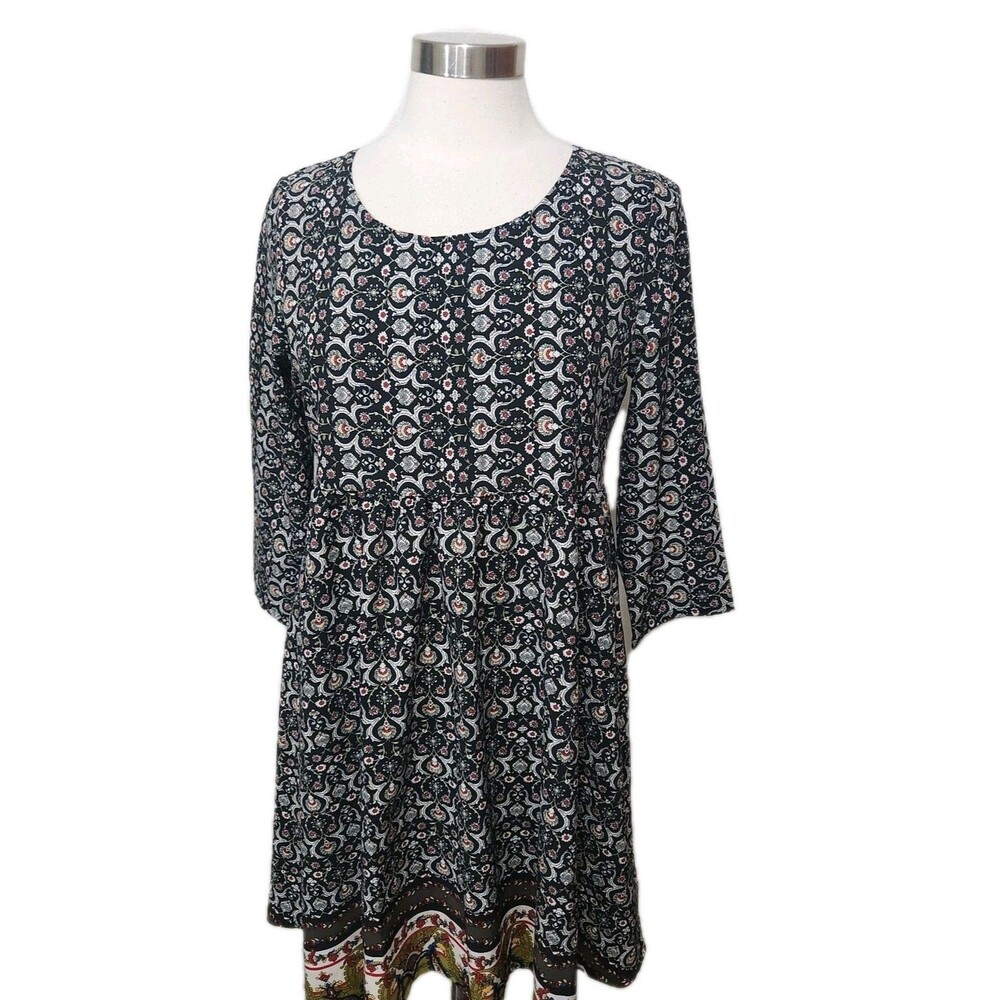 Moa USA JR Dress XL Black Paisley Empire Waist Pullover Contrast Sharkbite Hem